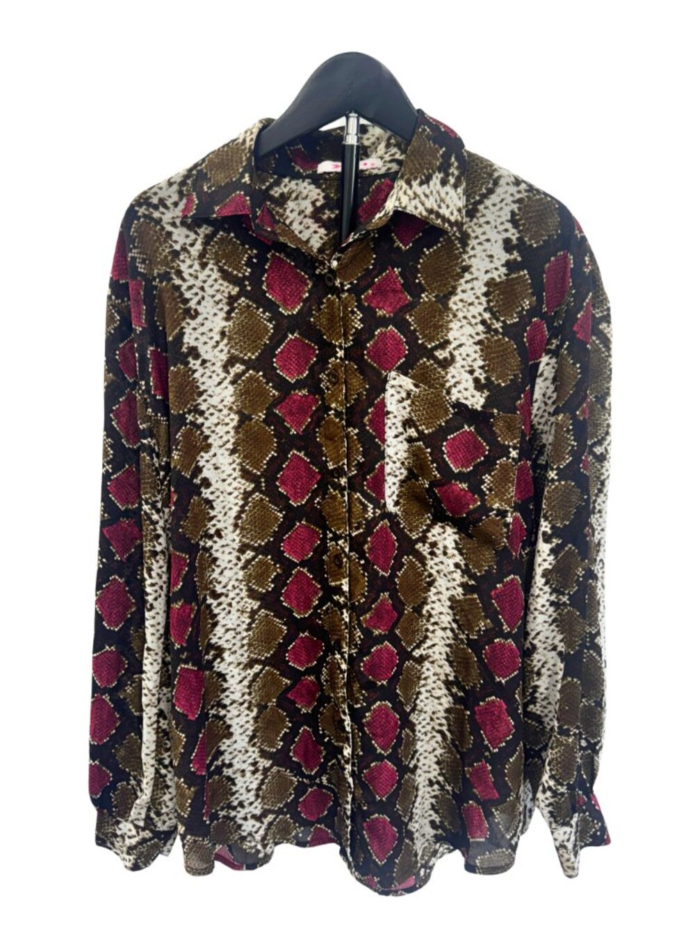 Buddy Love Portia Snake Print Long Sleeve Button Down Blouse Sz M